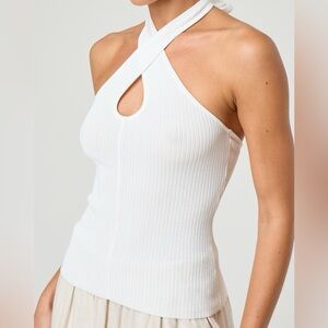 Express White Ribbed Sweater Halter Tank